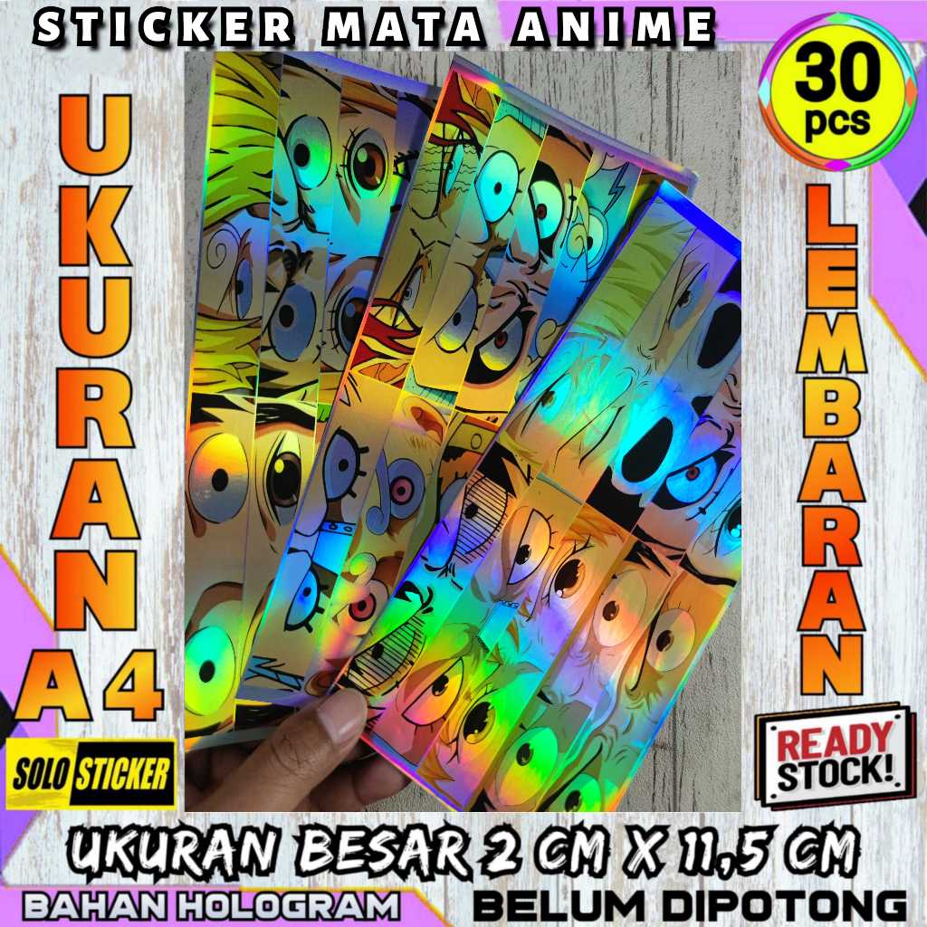 

30 Pcs Stiker Mata Anime Hologram Lembaran Belum Dipotong