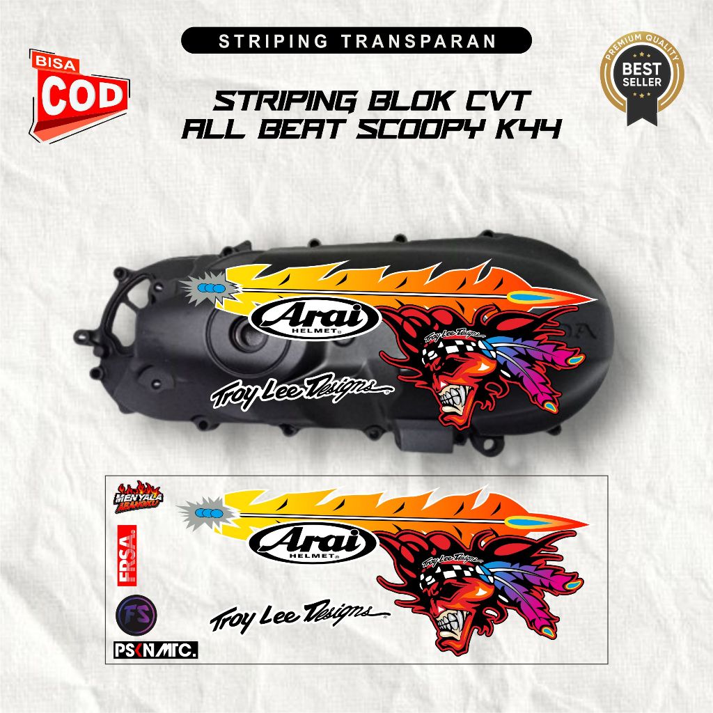 Sticker Variasi CVT Motif  Arai Troy Lee Design Transparan/Bahan Bening Honda Beat / Scoopy  K44