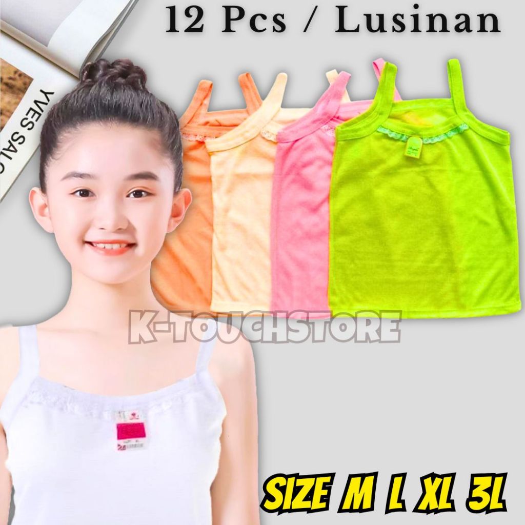(M L XL 3L) GROSIR 12 PCS KAOS SINGLET ANAK PEREMPUAN KAOS DALAM ANAK CEWEK LUSINAN ELITE RENDA