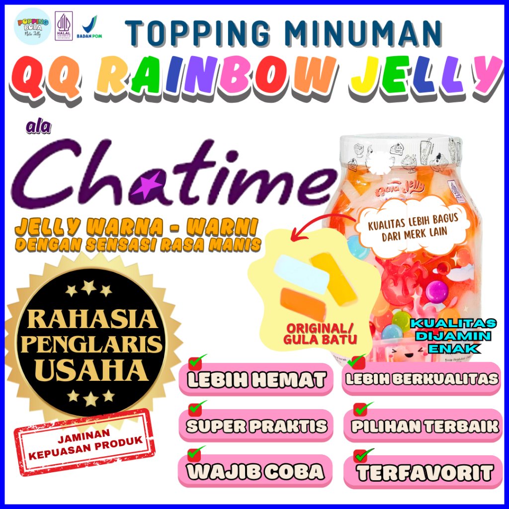 

QQRainbowJellyKonyakuToppingMinumanKombinasi TUTU Sirup Gula Aren Brown Sugar Syrup - Rainbow Jelly Original 500 Gram | Cocok Untuk Semua Jenis Minuman