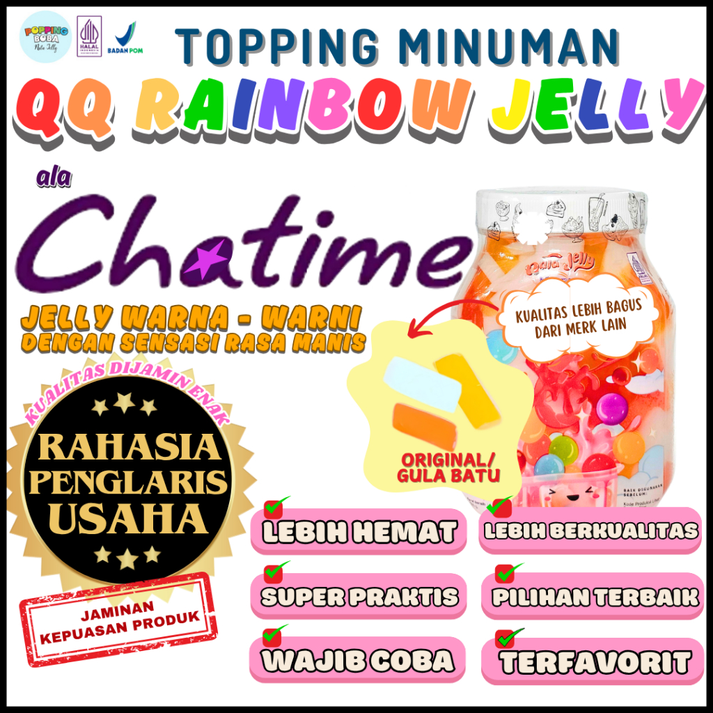 

QQRainbowJellyKonyakuToppingMinumanKombinasi Say Powder Sirup Gula Aren Brown Sugar Syrup - Rainbow Jelly Original 500 Gram | Cocok Untuk Semua Jenis Minuman