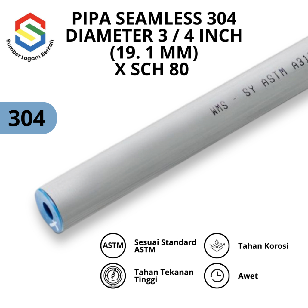 Pipa Seamless 3/4 inch (26.8 mm) sch 80 stainless steel 304