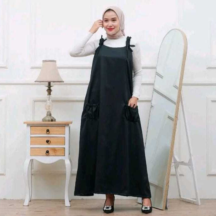 Keiko Overall Gamis Wanita - Baju Kodok Polos Saku Depan - Korean Style Jumbo XXL
