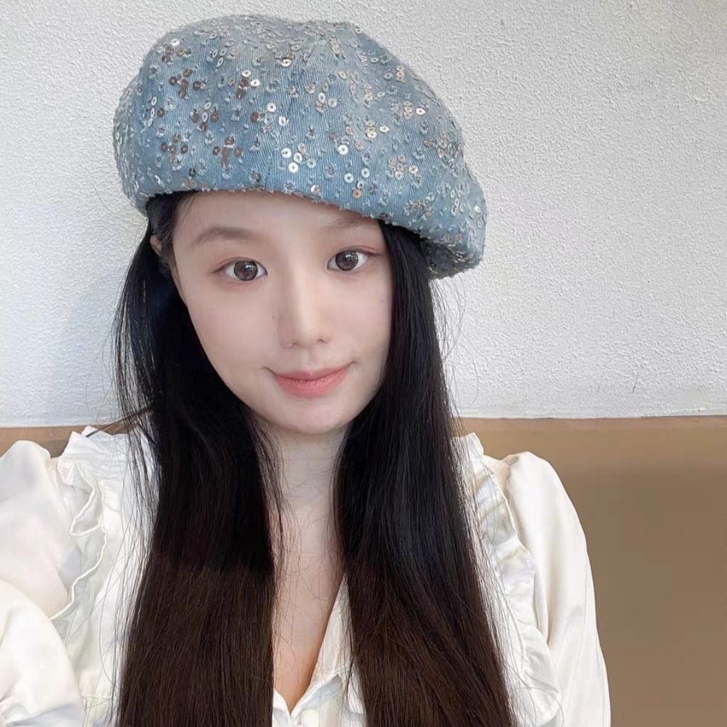 Topi Fashion Wanita Baret Newsboy Hat Denim Mote