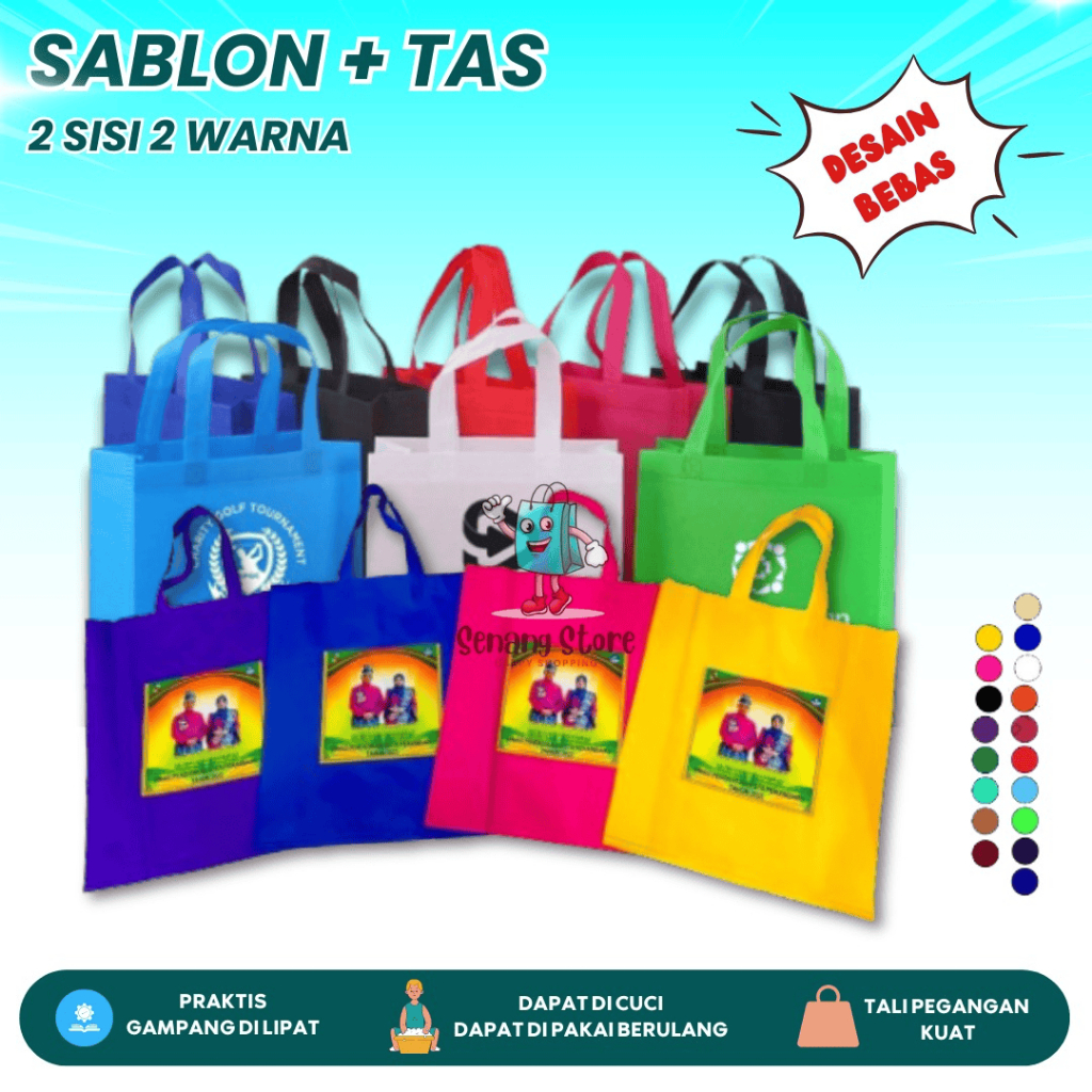 

CUSTOM SABLON PLUS TAS Goodie Bag HANDLE 2 SISI 1 WARNA Kantong Tas Belanja Totebag Spunbond Hampers Souvenir