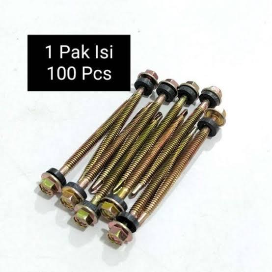 100pcs baut baja ringan roofing/drilling 12x50 panjang 5cm isi 100pcs baut roofing/drilling atap baj