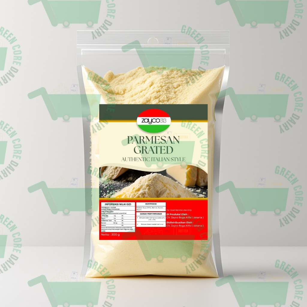 

KEJU BUBUK PARMESAN GRATED ZAYCO 313 KEMASAN 300GR