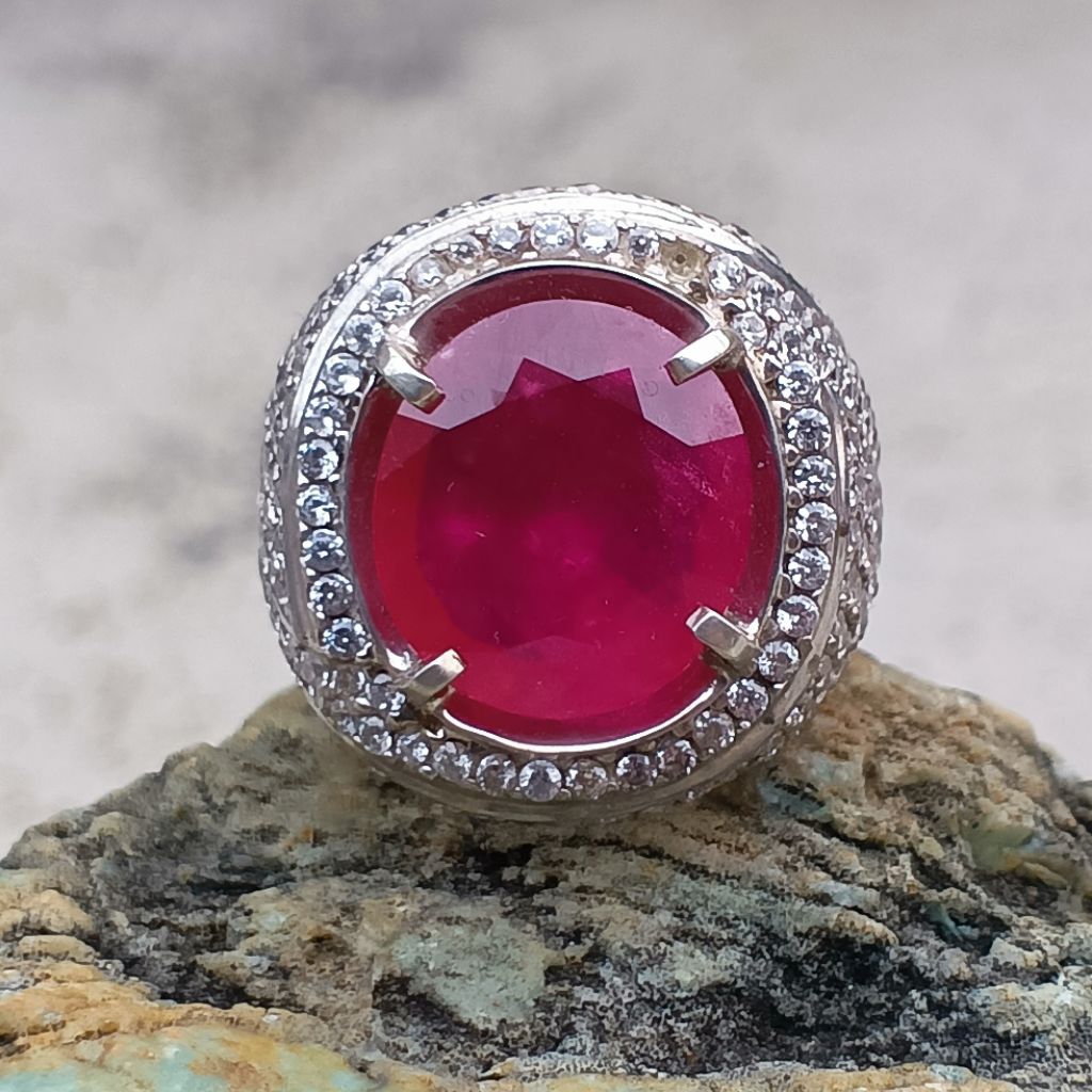 batu Ruby Mozambik top ring perak mewah