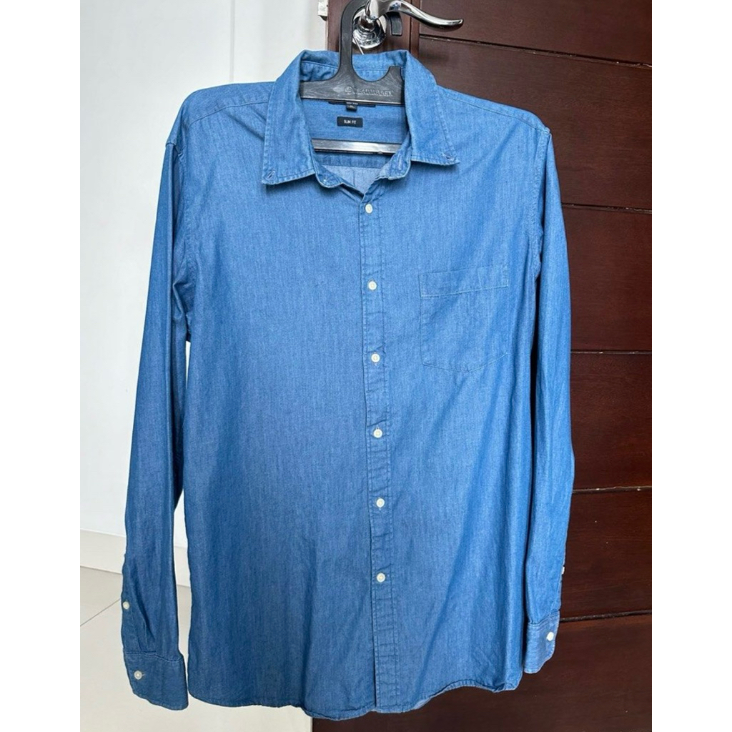 uniqlo kemeja denim | kemeja uniqlo pria | PL | kemeja denim cowo
