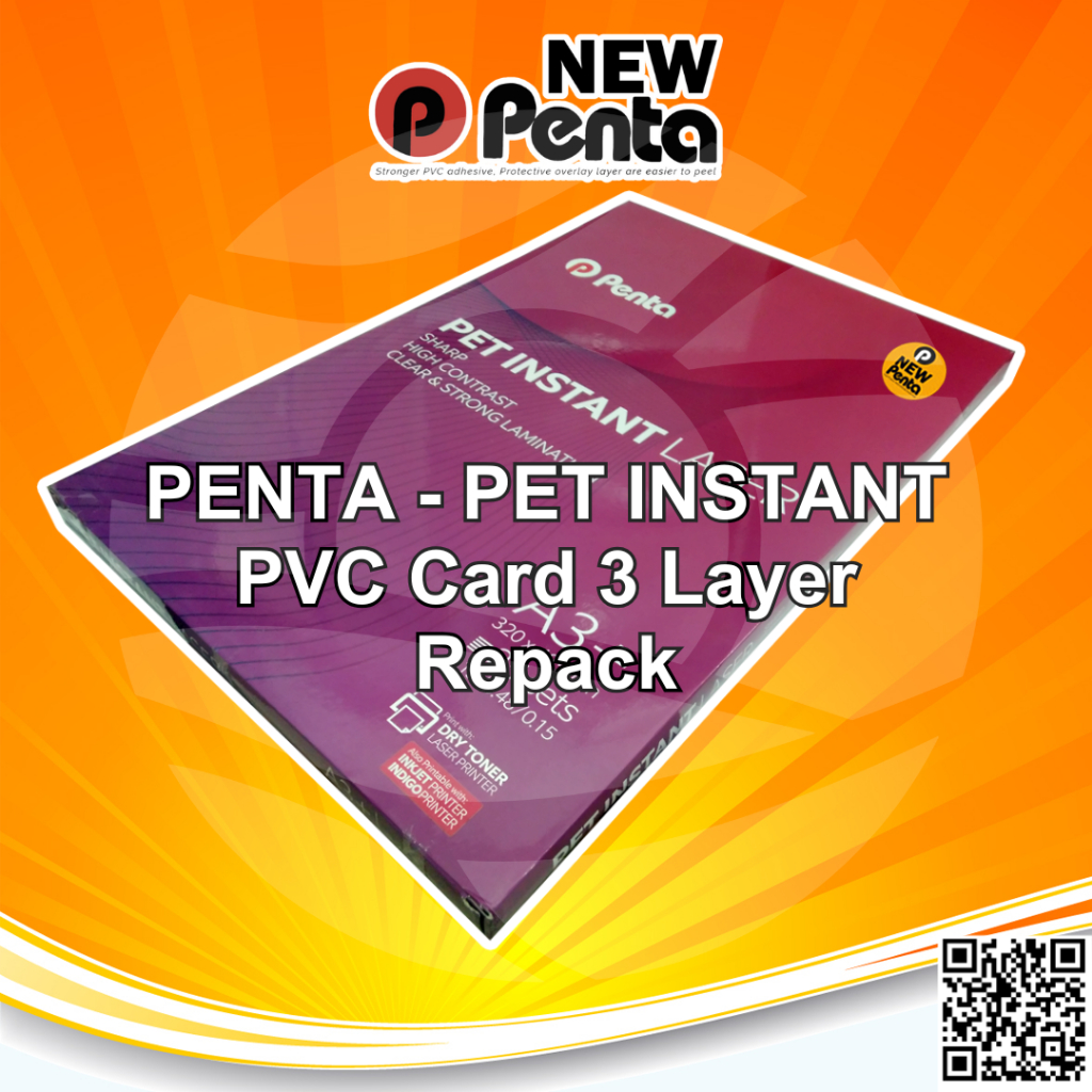 

PENTA PET Instant PVC Card Print Laser A3+ Indigo ID Card 3 Layers 0,78 mm Repack 5 Set Kartu Anggota / ATM / Member card / Photocard