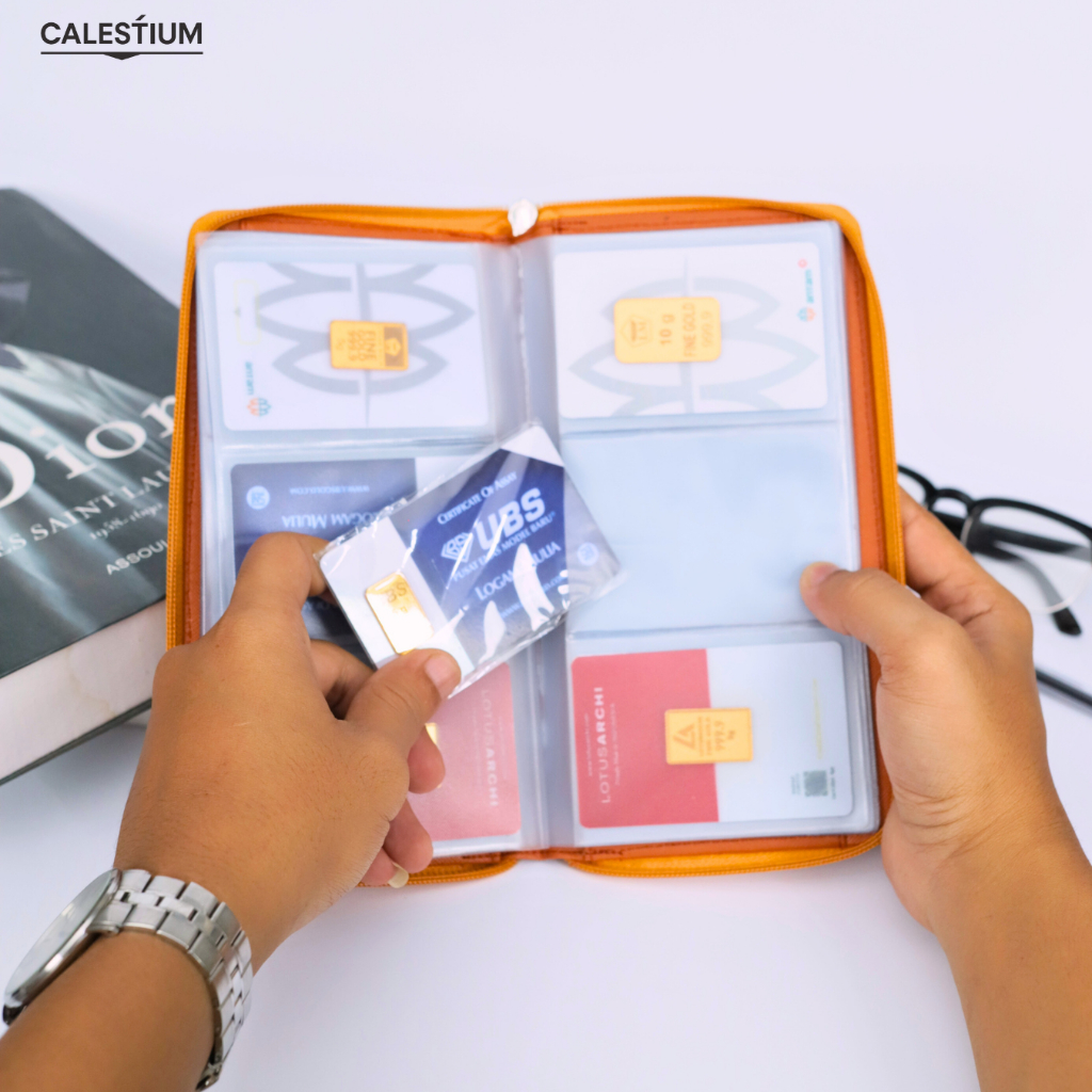 Calestium - Dompet Emas Logam Mulia Album Antam Tempat Penyimpanan Emas 60 Slot Penutup Resleting