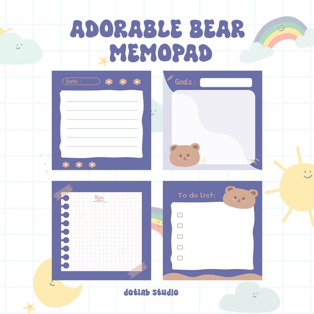 

DOTLAB MemoPad ADORABLE BEAR Kertas Catatan atau note Lucu Korea Style untuk Planner& Alat Tulis