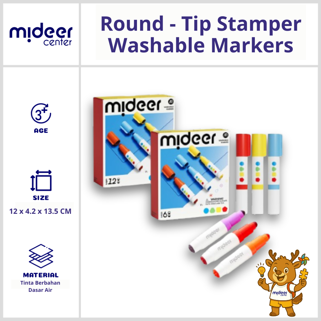 

Mideer Round-Tip Stamper Washable Markers 6/12 Color Spidol Marker Stempel Mewarnai Anak Bayi Balita