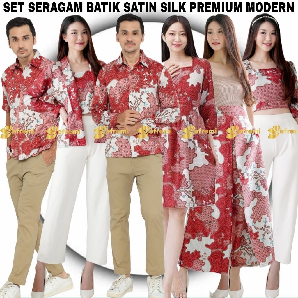 SET SERAGAM COUPLE BATIK SATIN SILK PREMIUM EFREMI TERBARU 2025 | BAJU BATIK KELUARGA MODERN ELEGAN 