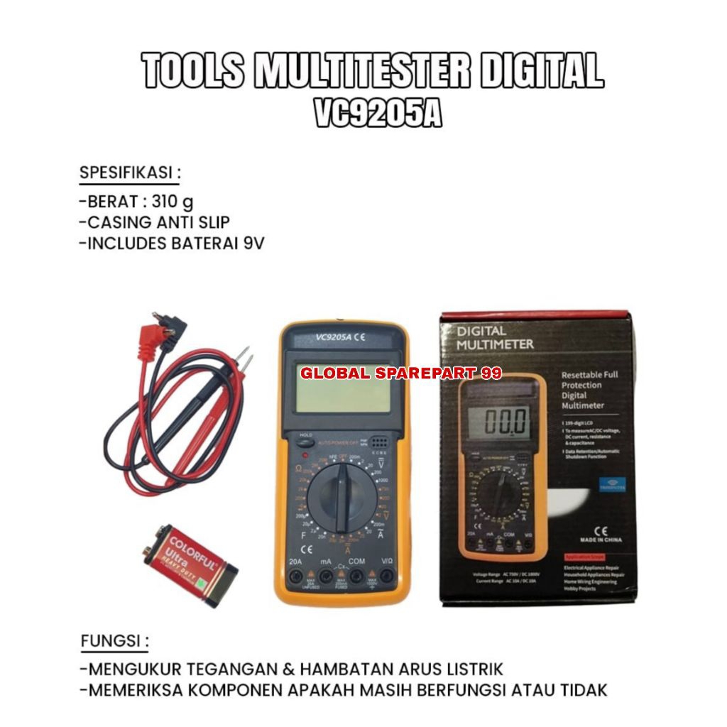 MULTITESTER DIGITAL VC-9205A / TESTER DIGOTAL VC9205A ALAT SERVICE HP ORIGINAL