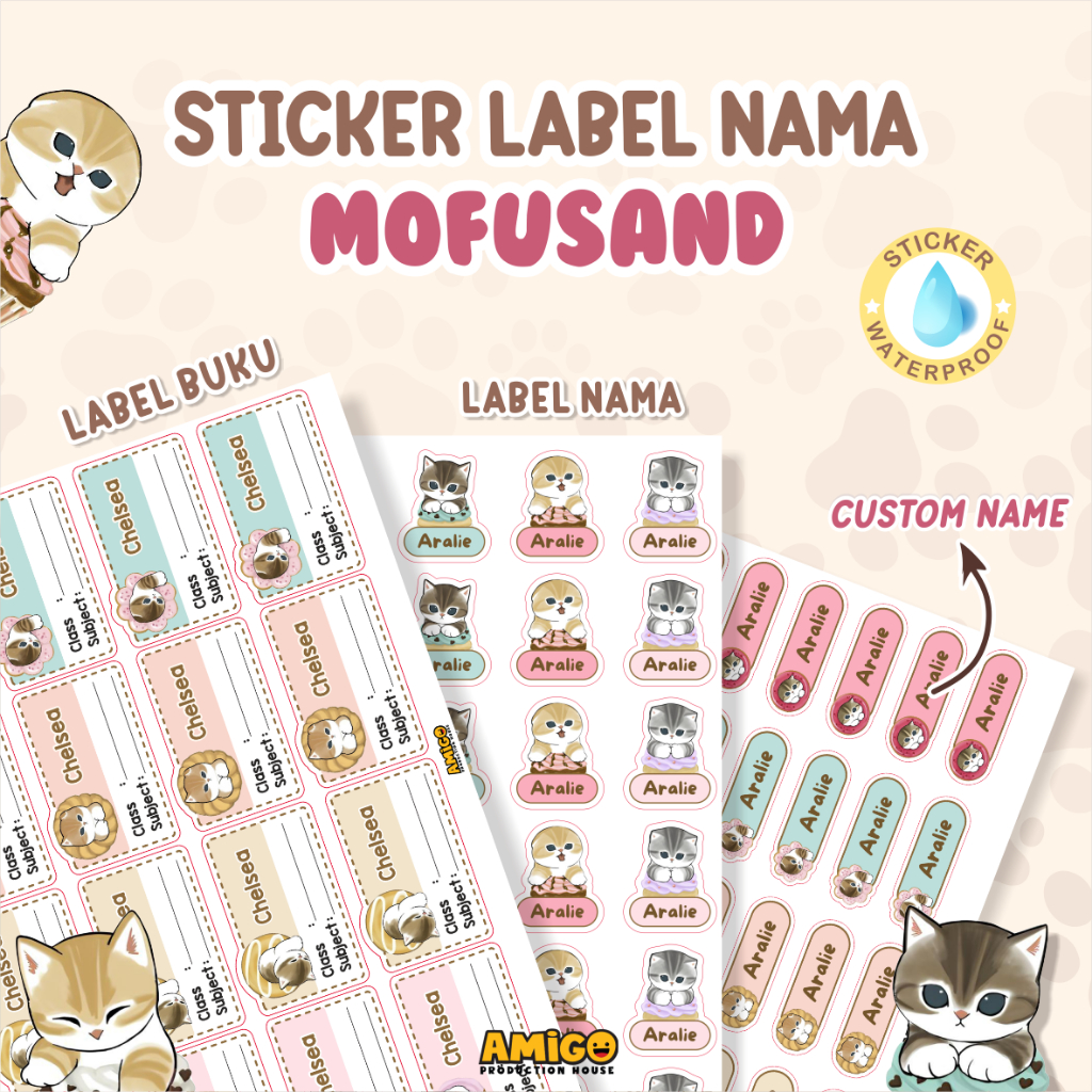 

Sticker Mofusand Stiker Label Nama Anak Mofusand Label Buku Mofusand Custom Nama Anak ATK