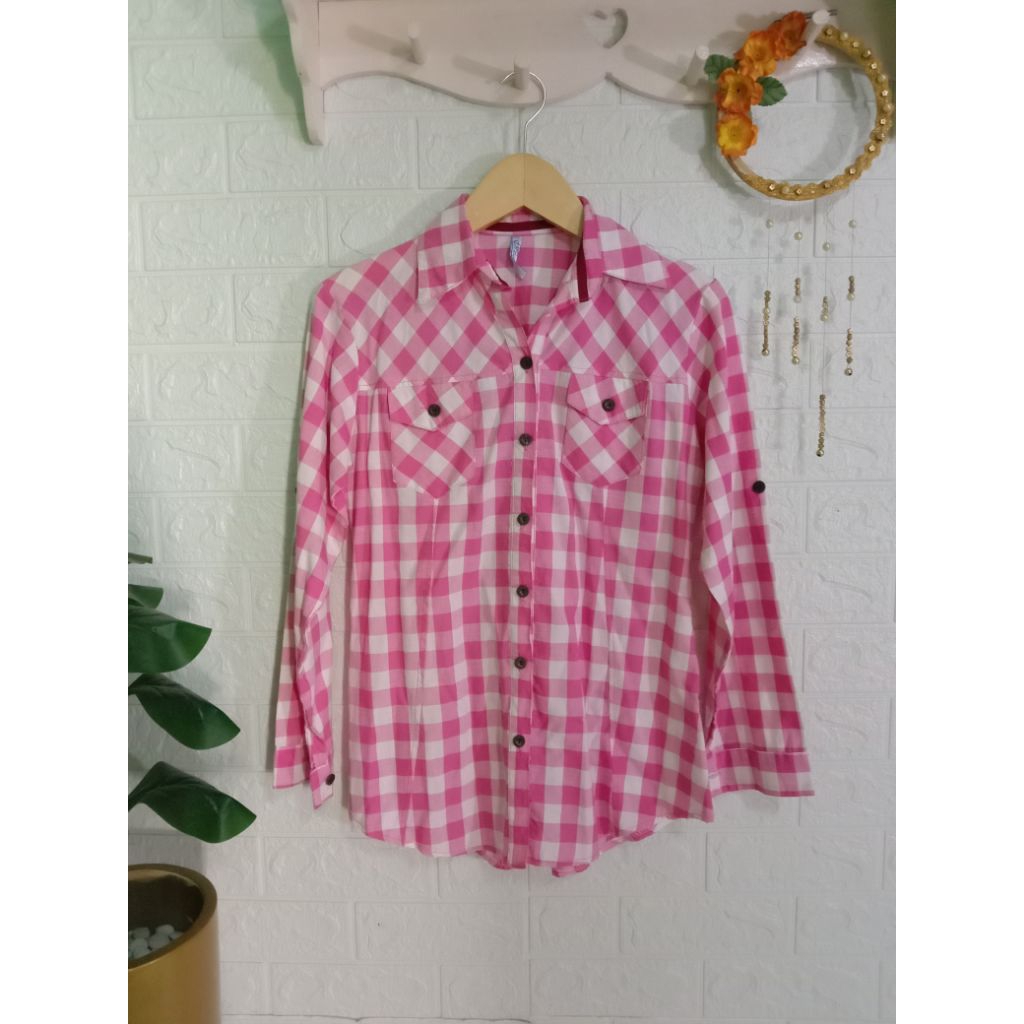 PRELOVED Kemeja katun kotak pink