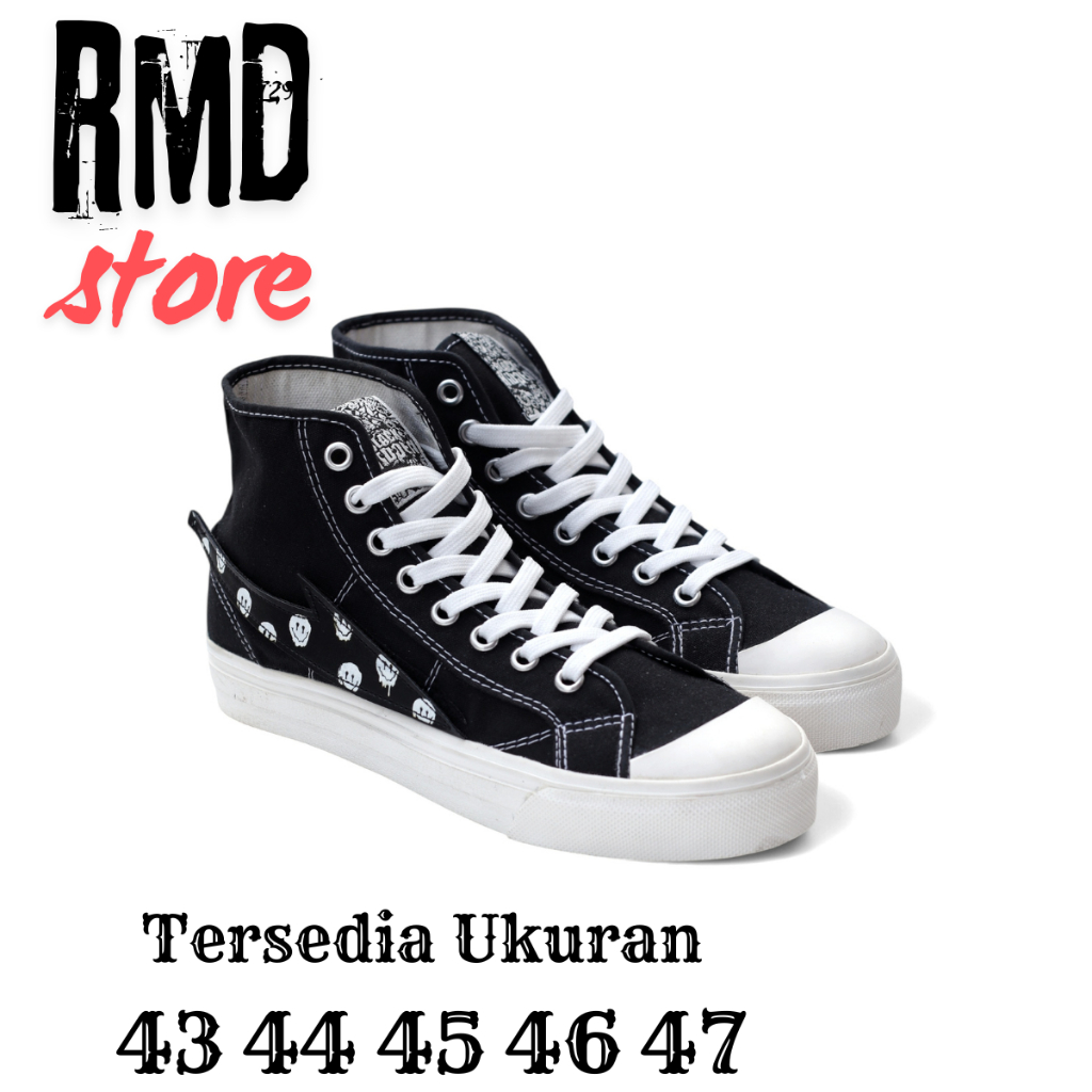 Black Hidden Mars - Sepatu Pria Sneakers Casual Big Size 44 / 45 / 46 / 47 Warna Hitam Putih