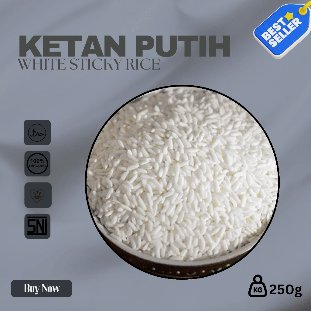 

Ketan Putih I Ketan Putih Premium Organik | Berat 250g | Pulen, Bersih, Siap Masak