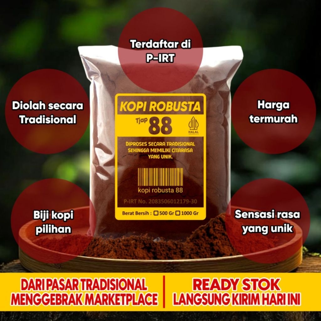 

Forcysn !!! Kopi Bubuk Robusta Dan Fresh 1Kg Terdaftar Di P-Irt Tjap88 Black Coffee Cocok Untuk
