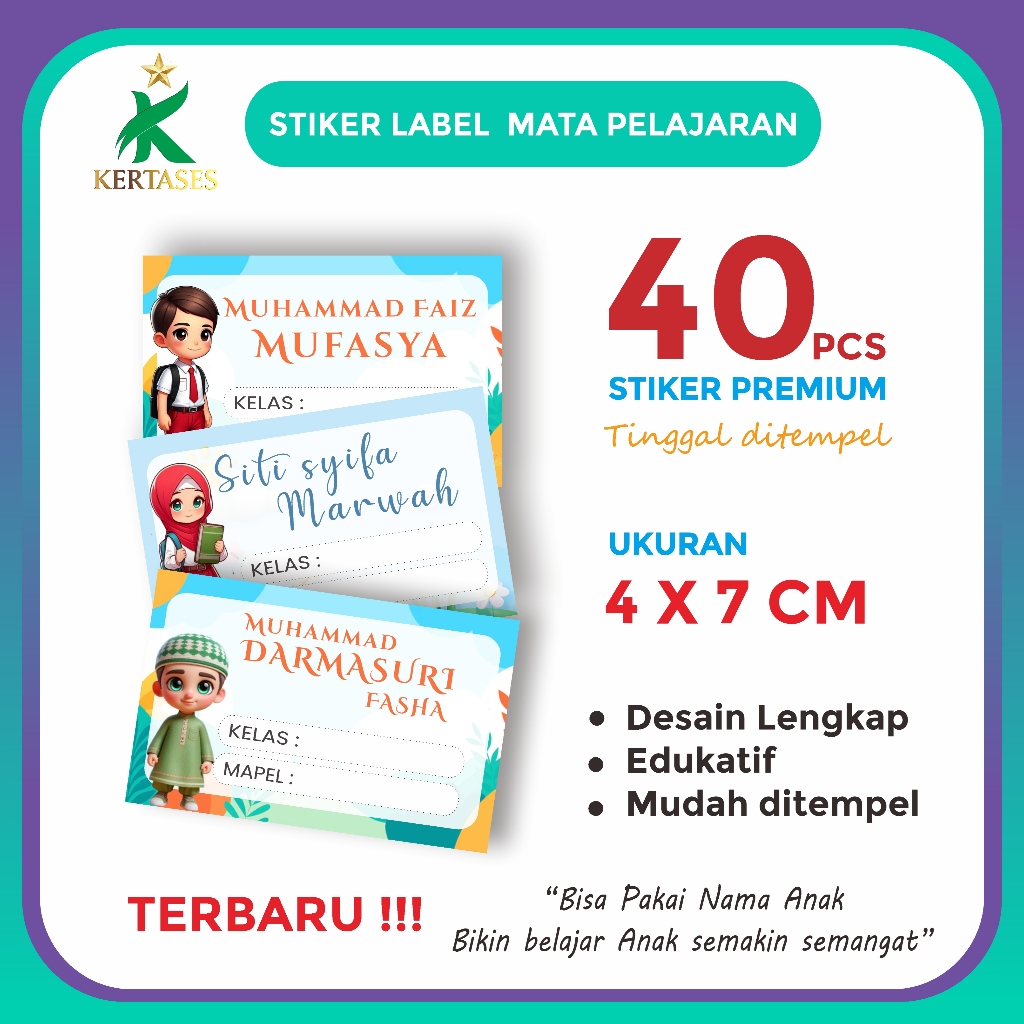 

KERTASES - STIKER LABEL MATA PELAJARAN 40 PCS BISA PAKE FOTO CUSTOM NAMA ANAK STIKER BUKU PELAJARAN