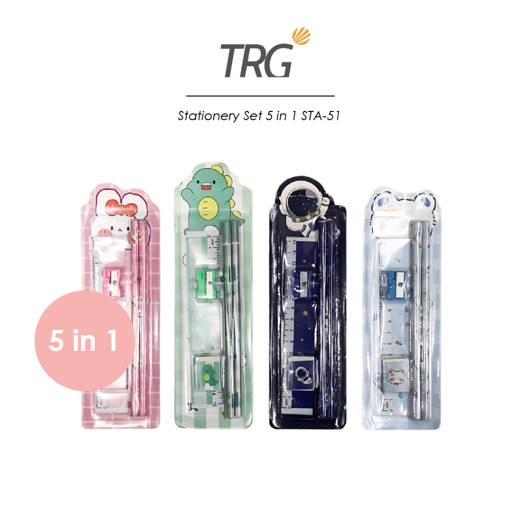 

TRG Stationery Pencil Eraser Ruler Sharpener Set 5 in 1 STA-51 - Set Alat Tulis Pensil Penghapus Penggaris Rautan TRG
