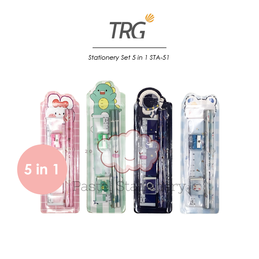 

TRG Stationery Pencil Eraser Ruler Sharpener Set 5 in 1 STA-51 - Set Alat Tulis Pensil Penghapus Penggaris Rautan TRG