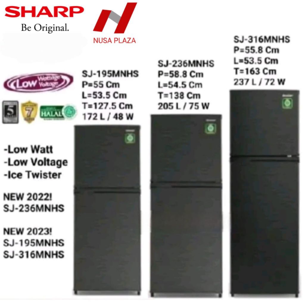 KULKAS SHARP 2 PINTU LOW WATT MNHS Series
