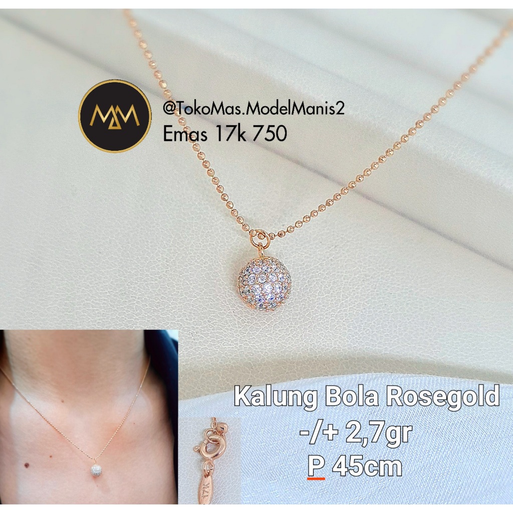Kalung Set Liontin Bola Disco Rosegold 750 kadar 17k