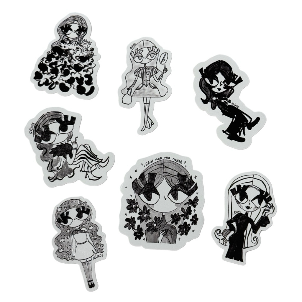 

UV Black and White Stickers Stars Flower Witch Series by Alixos Journaling Doodle Waterproof