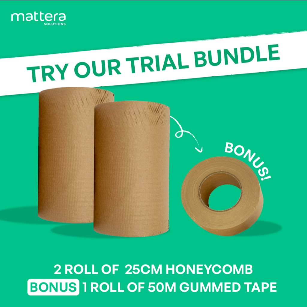 

[TRIAL BUNDLE MATTERA] 2 Roll Honeycomb 25cm + 1 roll Gummed tape 50m - Bubble Wrap Eco Friendly Ramah Lingkungan