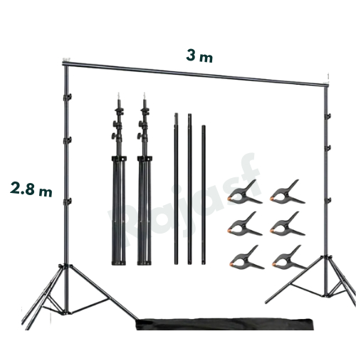 Tiang Stand Portable Background + Kain Backdrop kualitas terbaik Foto Video Polos Putih Hitam Green 