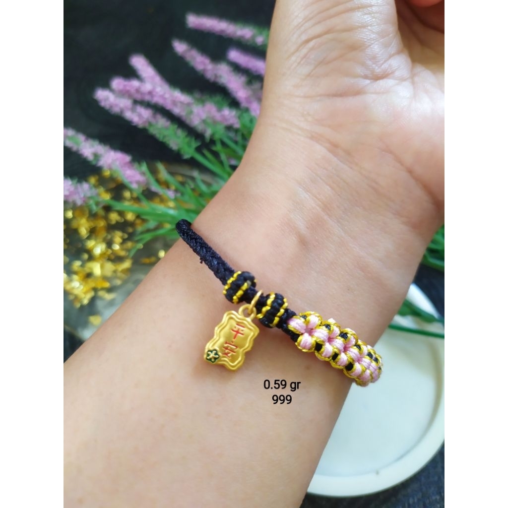 gelang 24k rajut bunga 99 emas asli hongkong