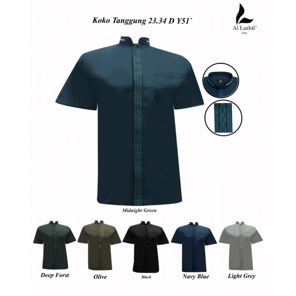Baju Kemeja Koko Al-luthfi Anak Tanggung Lengan Pendek Warna / Baju kemeja koko anak SMP / Baju koko
