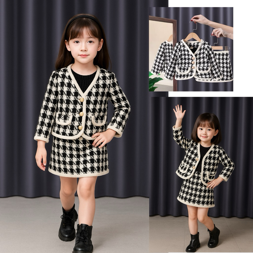 1-8Tahun Setelan blazer rok elegant anak perempuan ootd pesta baju kondangan anak cewek hitam pink
