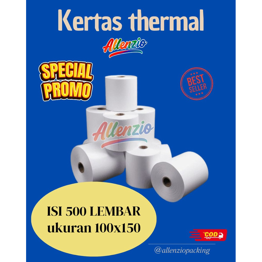 

Kertas thermal 100x150mm isi 500pcs label stiker barcode A6