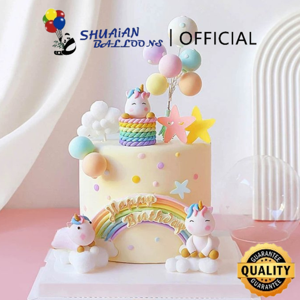SHUAIAN Cake Topper Unicorn Hiasan Kue Ulang Tahun Karakter Unicorn Pelangi / Pajangan Kue Ulang Tah