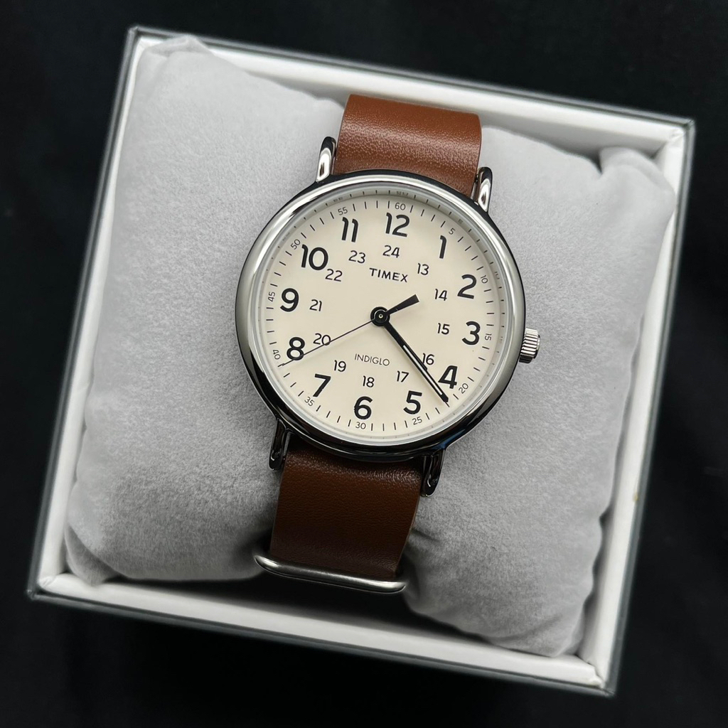 Timex T2P495, Men's Weekender Brown Leather Watch, Indiglo, NEW