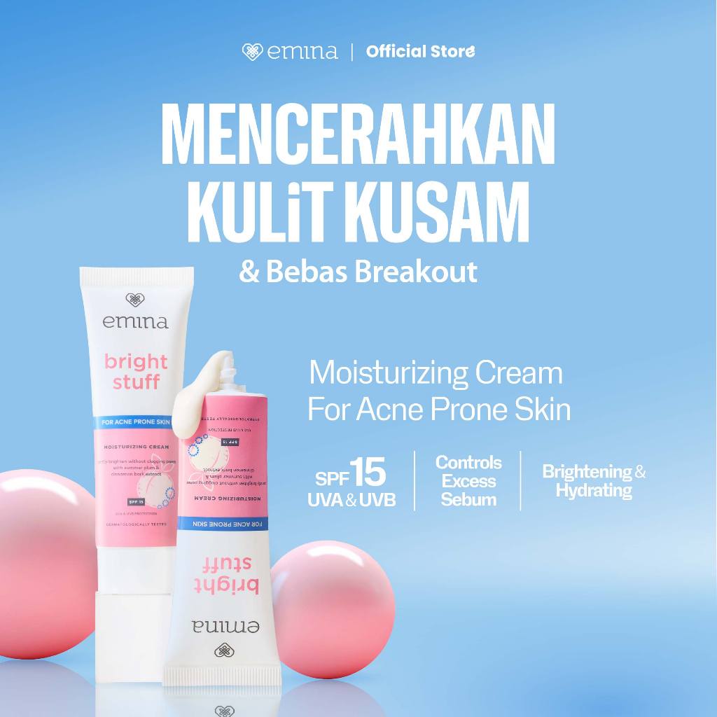 Emina Bright Stuff for Acne Prone Skin Moisturizing Cream 20 mL - Pelembab Mencerahkan Wajah dan Unt