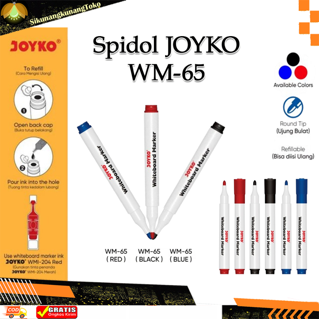 

(SKN) Spidol Papan Tulis Whiteboard Marker Joyko WM-65 Sepidol Hitam Merah Biru Tidak Permanen Untuk Kebutuhan Kantor Sekolah Dan Rumah