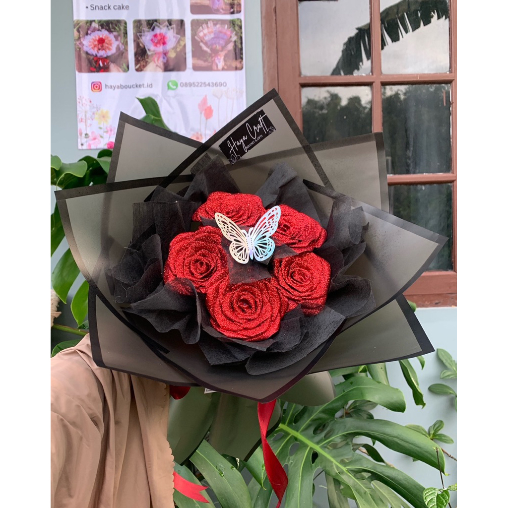 Buket bunga satin // buket pita satin 5 tangkai