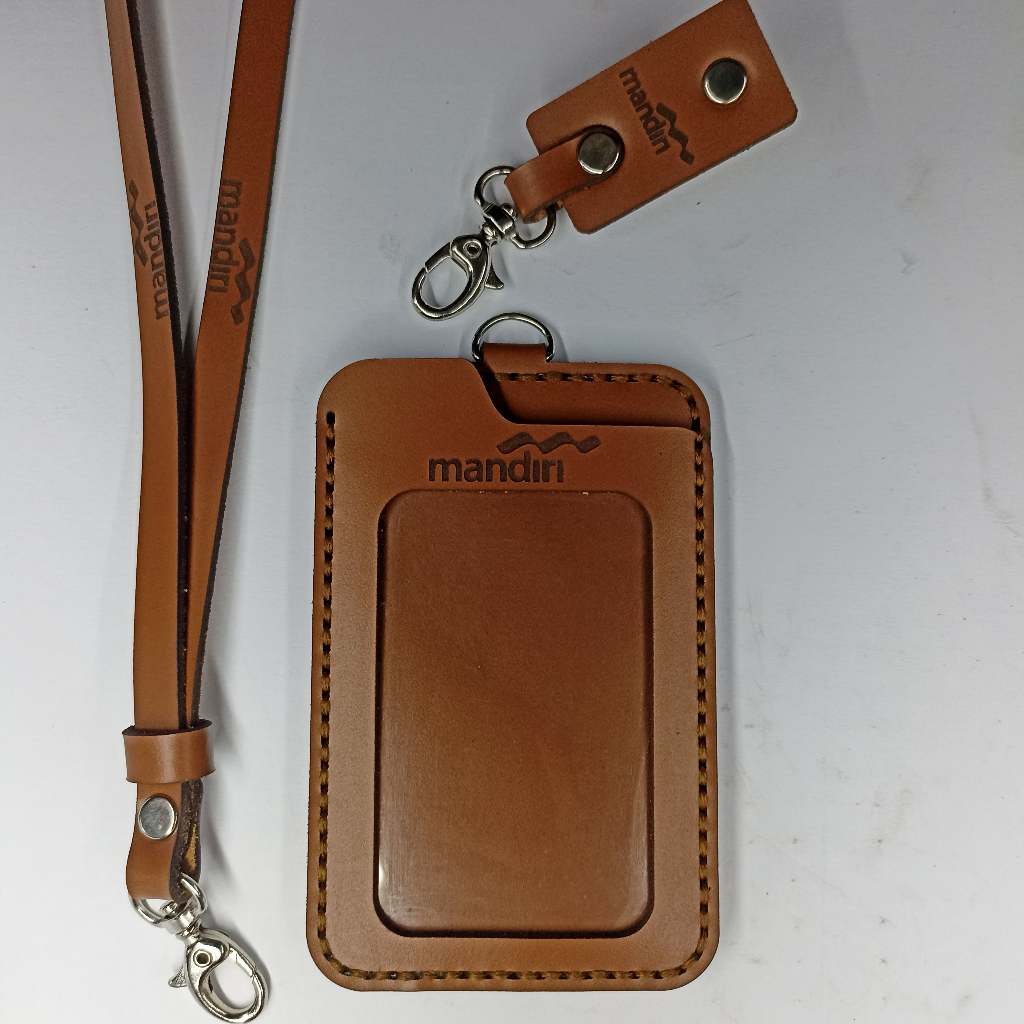 

Nametag ID Card Holder Lanyard Kulit Sapi Asli Free Custom Design & Gravir