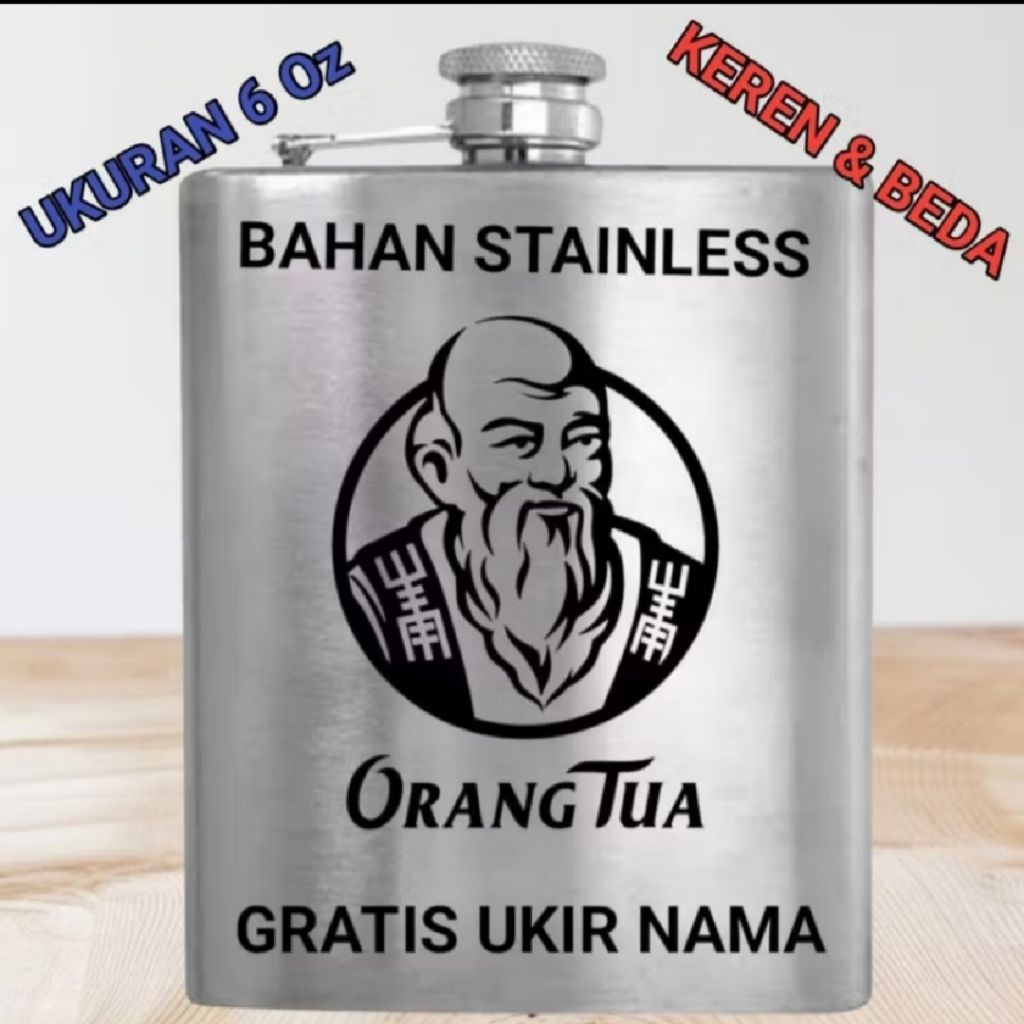 Hip Flask Keren Dan Beda Botol Minum Stainless Cap Orang Tua Ukuran 6Oz Gratis Grafir Nama