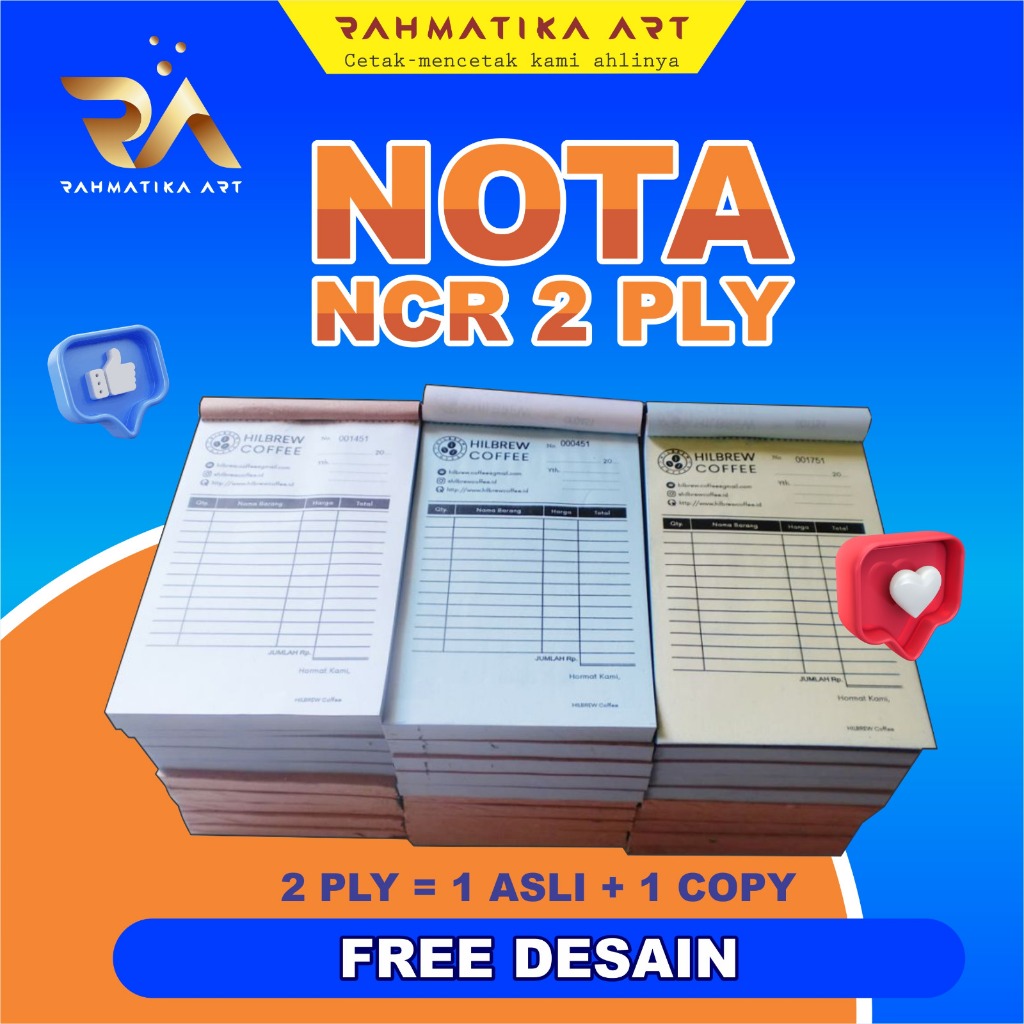 

CETAK NOTA CUSTOM 1/4 FOLIO 1RIM 2PLY (TEMBUS) ANTI LUNTUR, UNTUK NOTA TOKO, NOTA OLSHOP, NOTA LAUNDRY