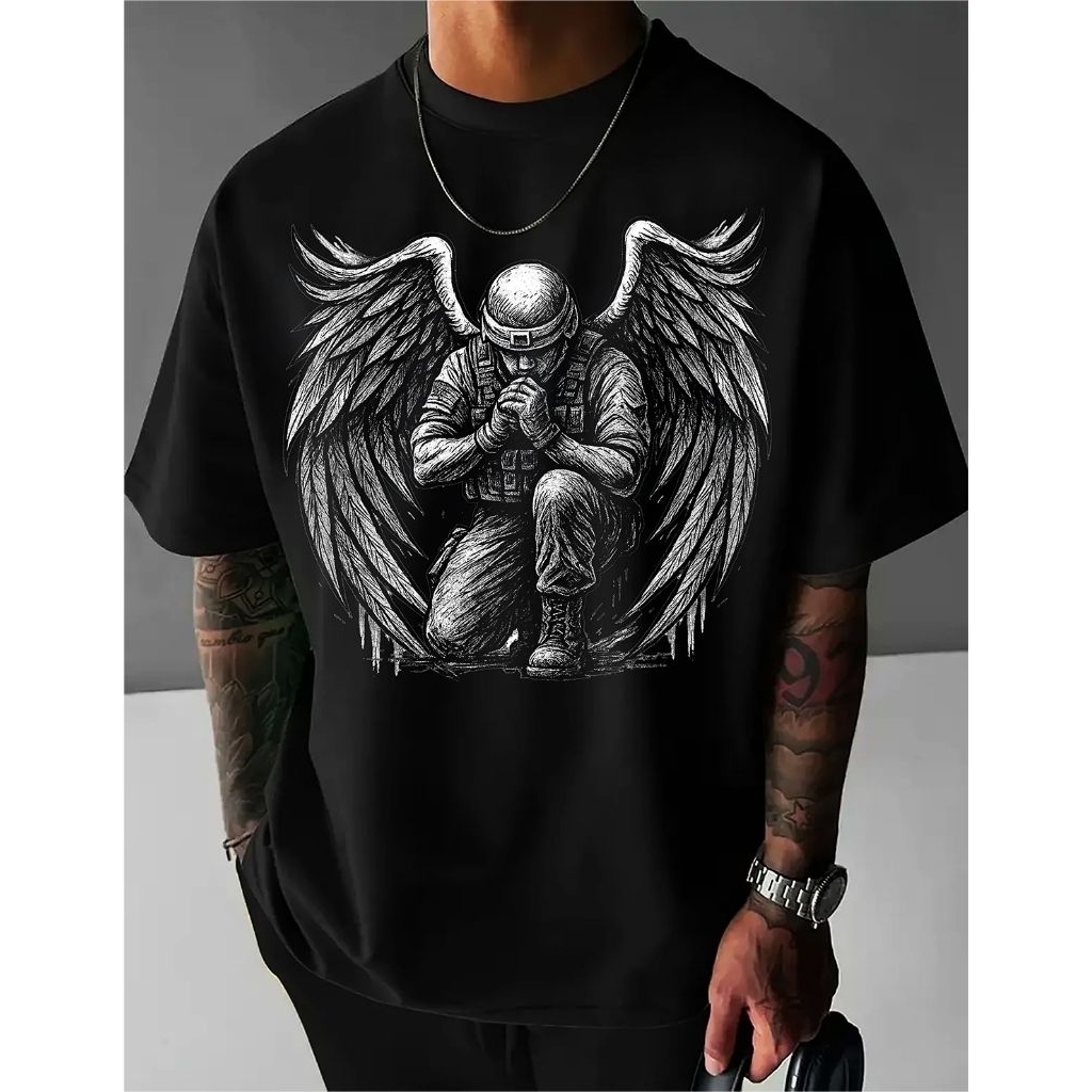 KAOS ATASAN  DISTRO PRIA DEWASA MOTIF/ TENTARA BERSAYAP  / PAKAIAN UNISEX TERBARU KAOS OBLONG TENTAR