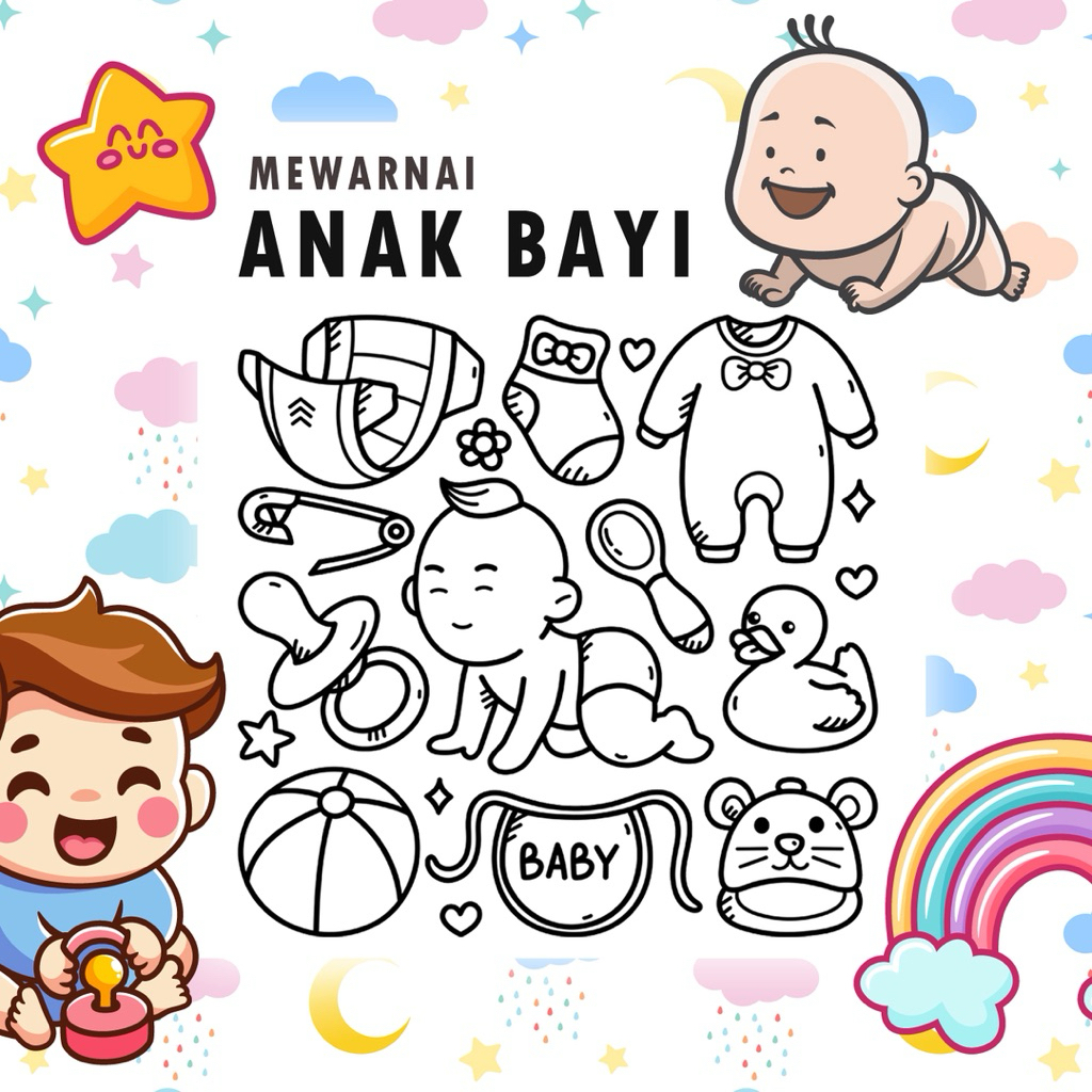 

25 Lembar A5 | Kertas Mewarnai tema Anak Bayi | 25 Kertas gambar berbeda