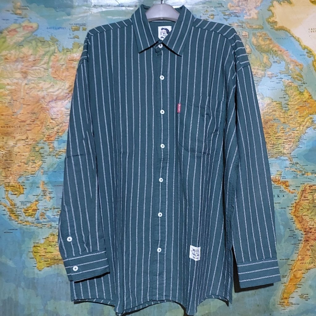 kemeja shirt MCCOY Green Stripes salur original