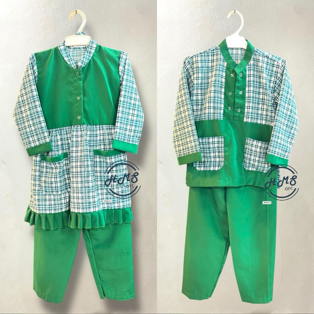 Seragam Muslim Anak TK Stelan Kotak Hijau
