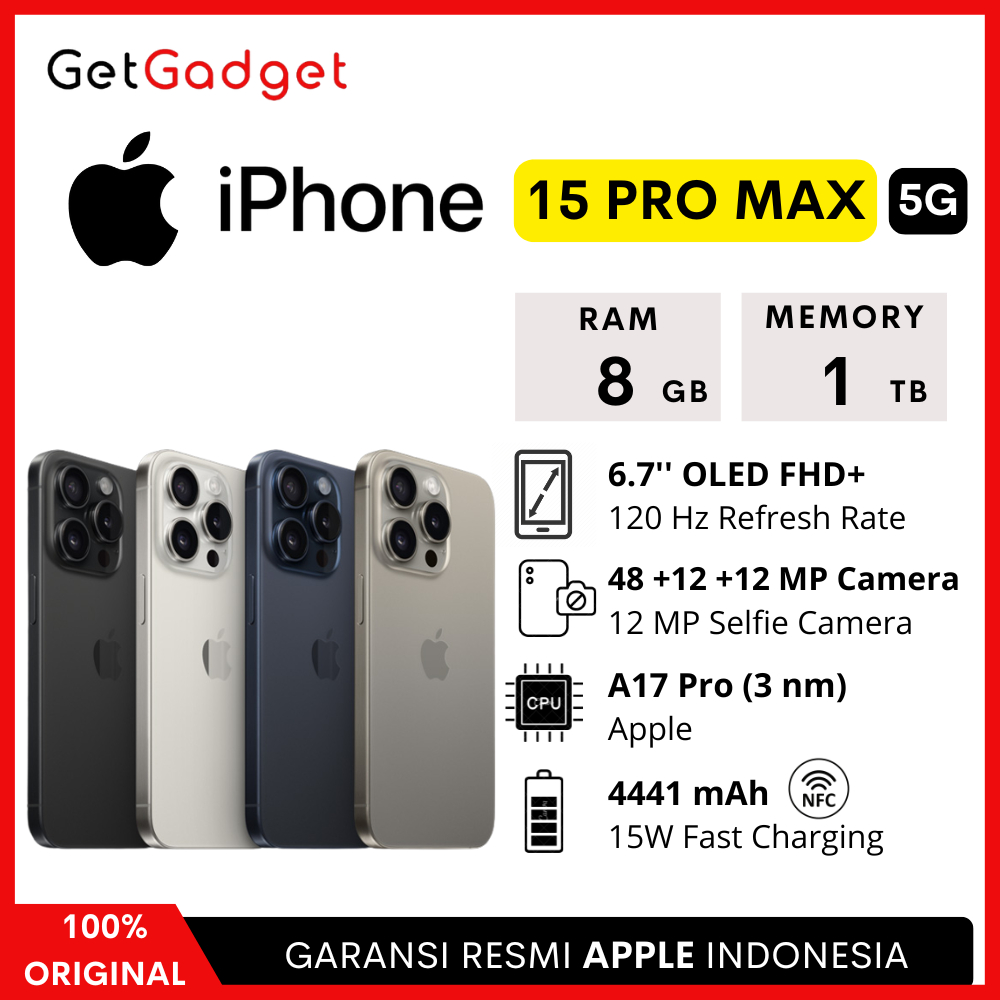 Apple iPhone 15 Pro Max - 256GB 512GB 1TB - New Baru Original Garansi Resmi Indonesia GDN iBox