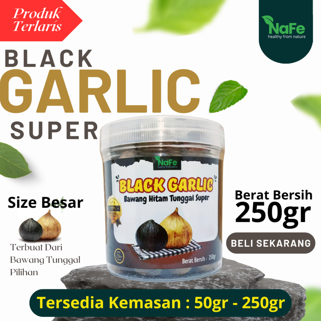 

NaFe Black Garlic PREMIUM Tunggal Super Bawang Hitam Bawang Lanang Solo Black Garlic 250gr